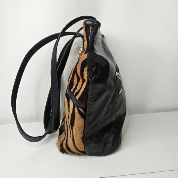 Vtg Genuine Leather Cowhide Animal Print Hair-on Tote Handbag Purse - Picture 5 of 10